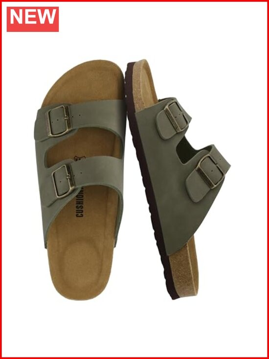 Cork Footbed Mens Sandals Adjustable Buckle Comfort Slides Genuine Leather main image 6